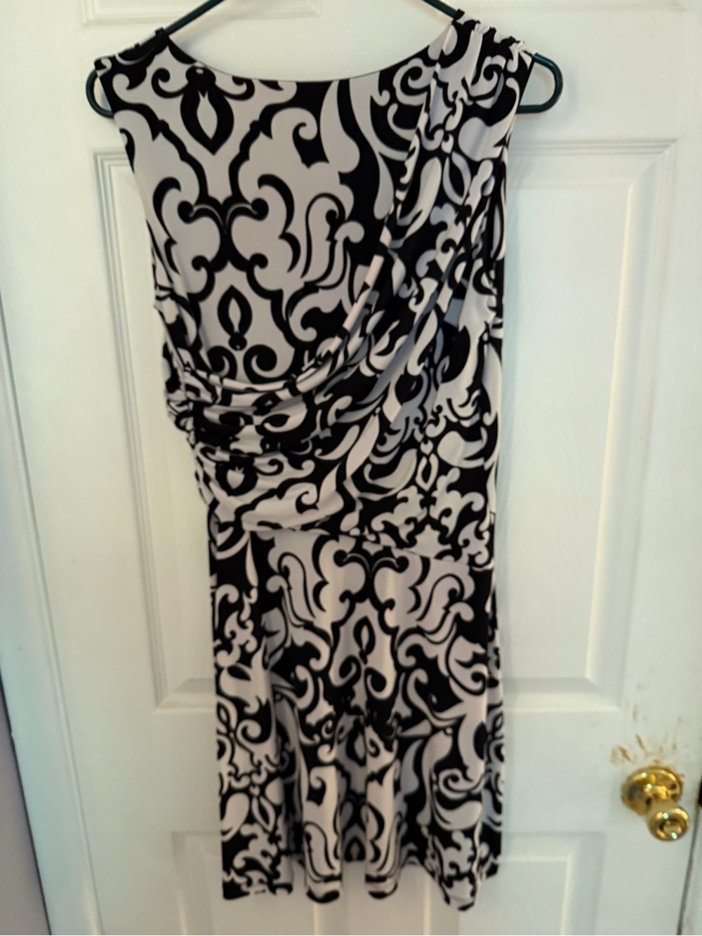 Intermission Black & White Baroque Print Ruched Cocktail Dress Size 8